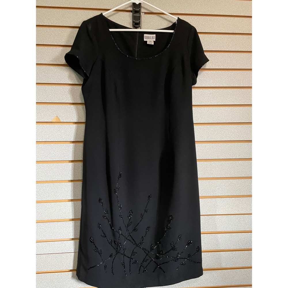 Robbie Bee Black Dress Women's Size 12 Beaded Detail Party Cocktail‎ Career